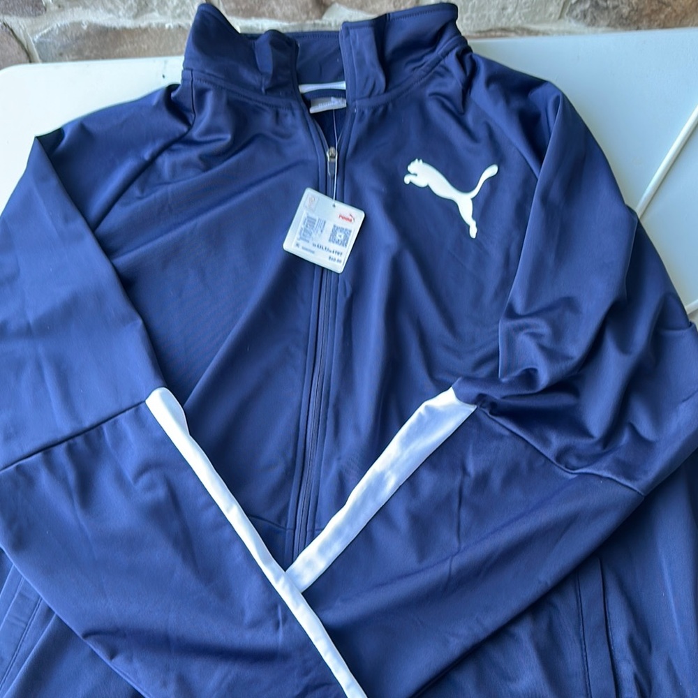 Puma Dark Blue Sports Jacket with White Logo and matching pants